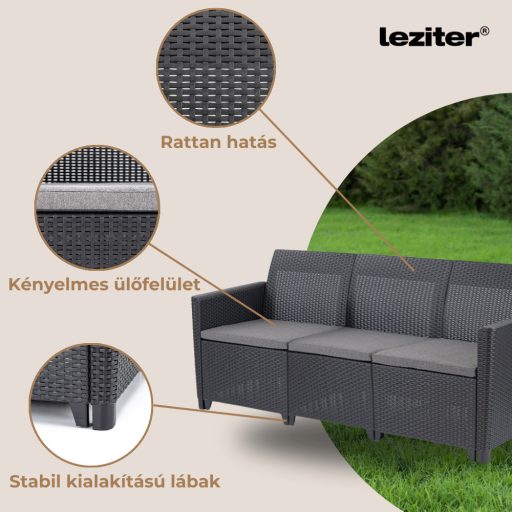 Claire 3 üléses műrattan kerti kanapé