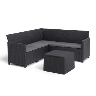   Claire 5 személyes kerti sarokgarnitúra párnatartós asztallal