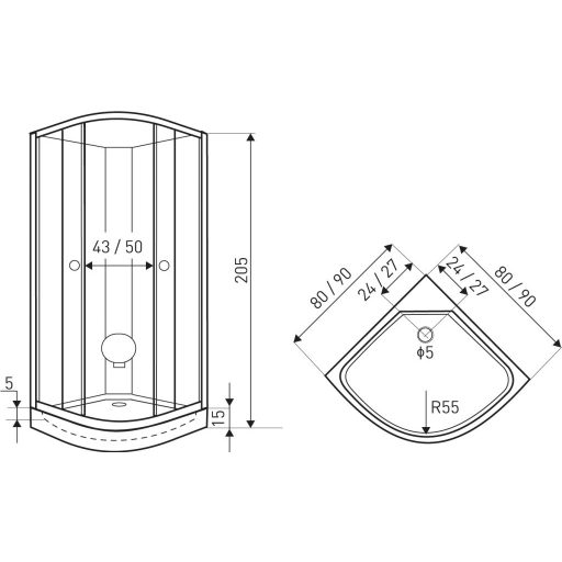 Evora White 90 hátfalas zuhanykabin zuhanytálcával