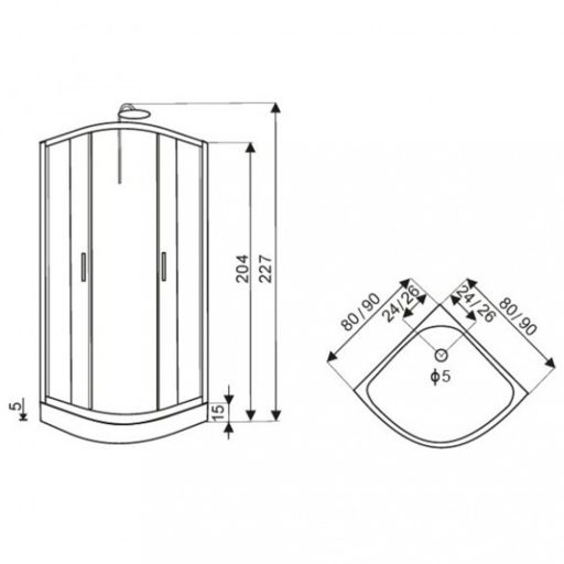 FARO 80x80 cm íves hidromasszázs zuhanykabin
