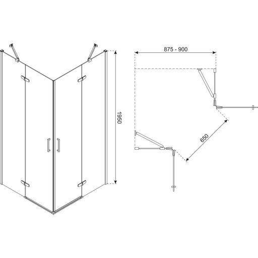 Flow Gold szögletes nyílóajtós zuhanykabin zuhanytálca nélkül