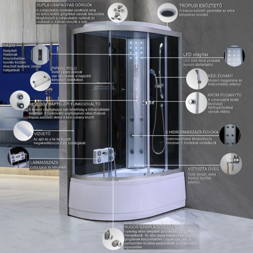 Lia 80x120 cm hidromasszázs zuhanykabin jobbos
