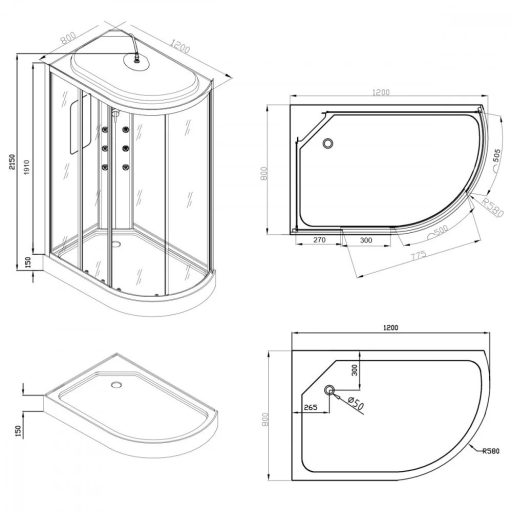 Aria hidromasszázs zuhanykabin balos beépítési oldallal
