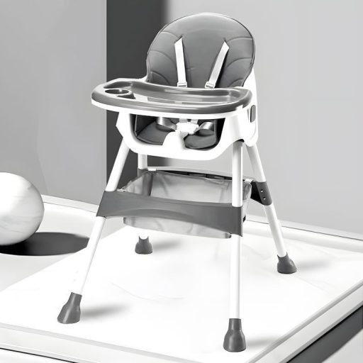 Gyerek etetőszék tálcával és kosárral 5 pontos biztonsági övvel szürke