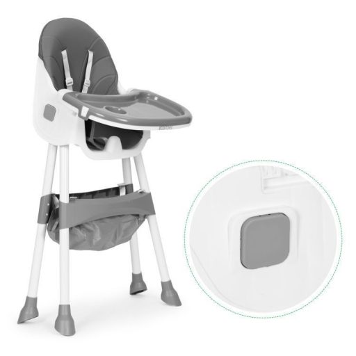 Gyerek etetőszék tálcával és kosárral 5 pontos biztonsági övvel szürke
