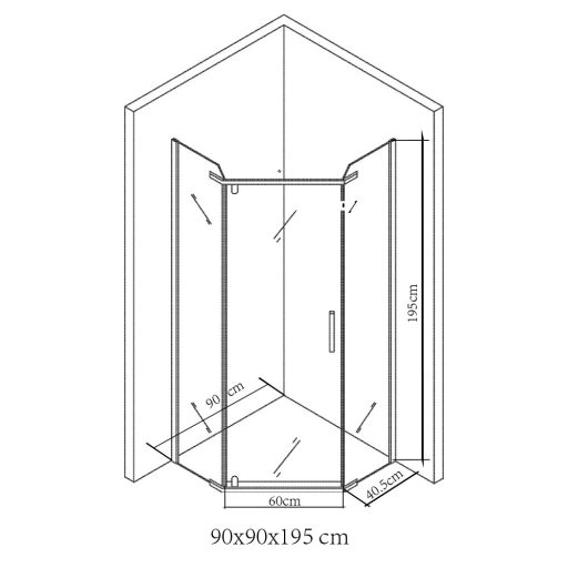 Celtic 90x90 cm ötszögletű zuhanykabin zuhanytálcával