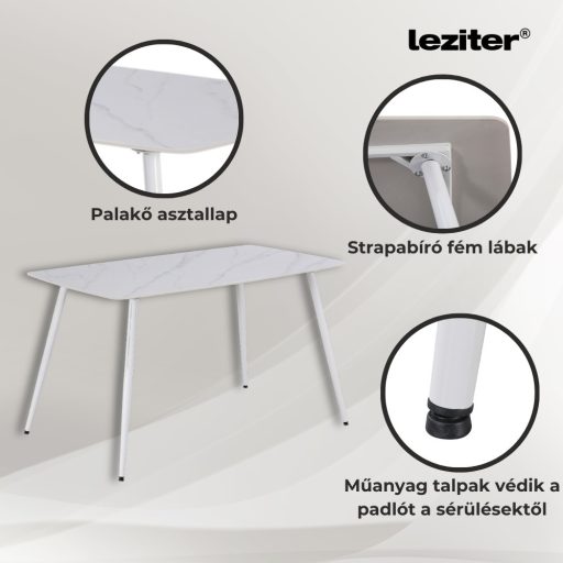 Bora 140 cm szögletes szinterezett kő étkezőasztal fehér