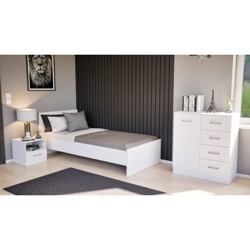 Miami egyszemélyes ágy 90x200 cm fehér-fehér