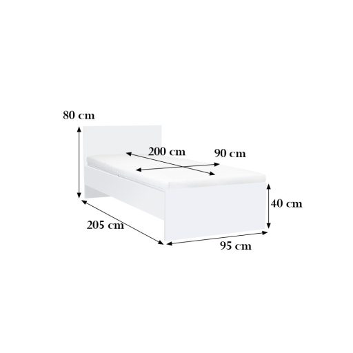 Miami egyszemélyes ágy 90x200 cm fehér-fehér
