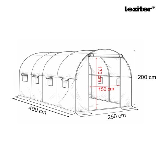 Fóliasátor 200x250x400 cm erősített vázzal+fólia