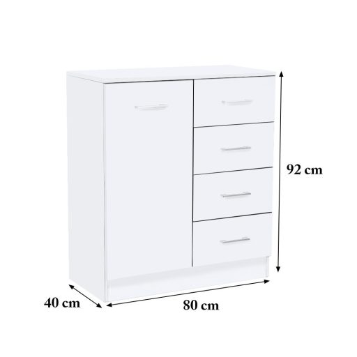 Miami komód 1ajtós 4 fiókos 80x92 cm fehér-fehér