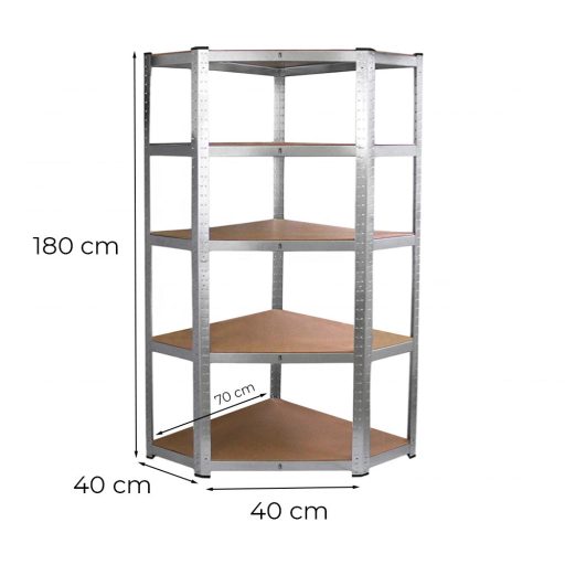 Nagy teherbírású sarokpolc 180x70x40-40 cm 175 kg króm