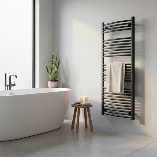 Íves törölközőszárító radiátor 1400x600 mm fekete