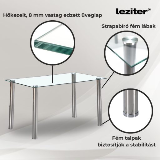 Berna 140 cm szögletes üveg étkezőasztal