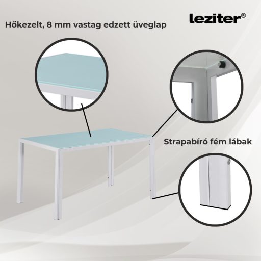 Ezra 120 cm szögletes üveg étkezőasztal