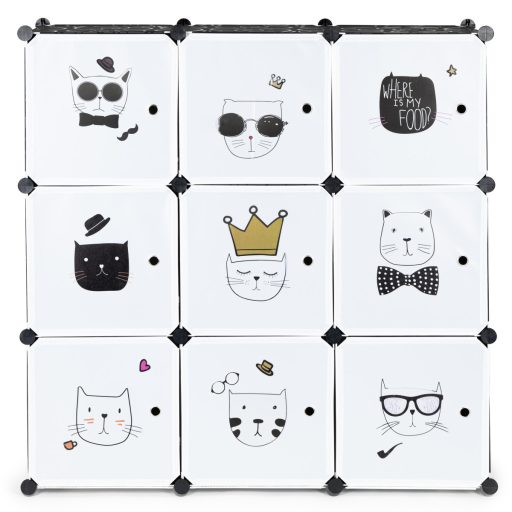 Macskás játéktároló szekrény, grafit színű 110x37x110 cm