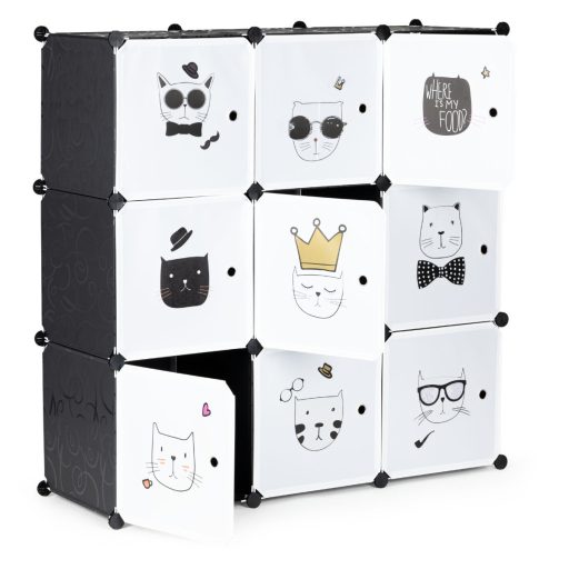Macskás játéktároló szekrény, grafit színű 110x37x110 cm