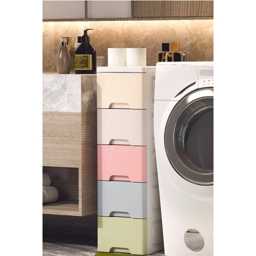 Guruló fiókos játéktároló szekrény 5 részes, pasztel 18x32x83 cm