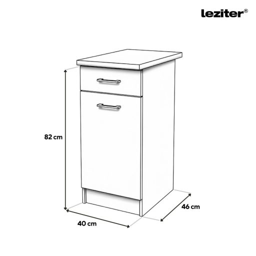Praktik 40 alsó szekrény 1 ajtós 1 fiókos, fehér-fehér