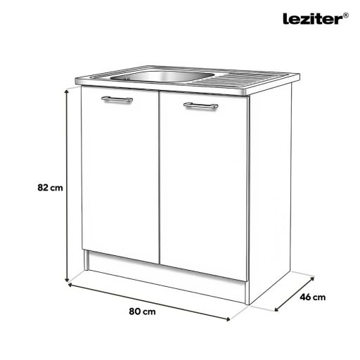 Praktik 80 alsó szekrény 2 ajtós mosogatós, fehér-fehér