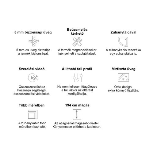 Spirit Clear 80x80 cm íves zuhanykabin zuhanytálcával fekete