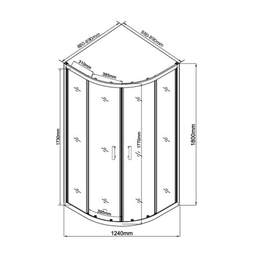 Spirit Mátrix 90x90 cm íves zuhanykabin zuhanytálca nélkül