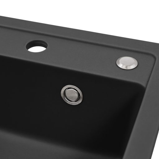 Nia szögletes egy medencés gránit mosogató szifonnal fekete
