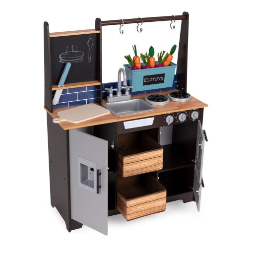 Fából készült konyha gyerekeknek veteményeskerttel és kiegészítőkkel