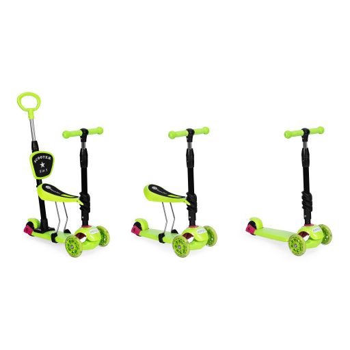 Háromkerekű roller Led kerekekkel 3 az 1-ben zöld